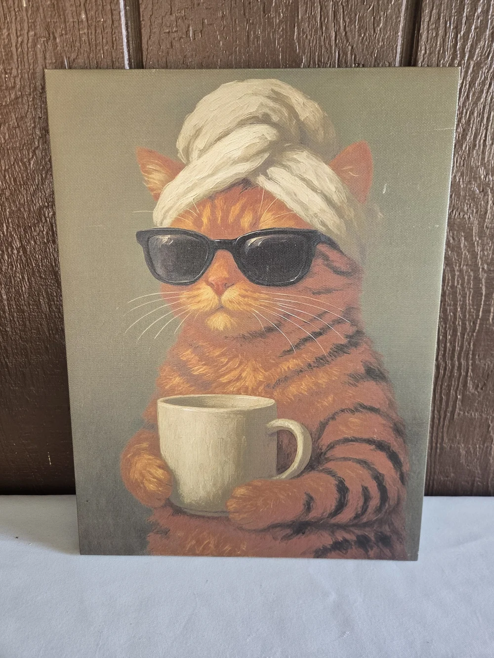 Orange Tabby Cat Canvas Wall Art – Cute Coffee Cat Sunglasses & Wet Hair Poster